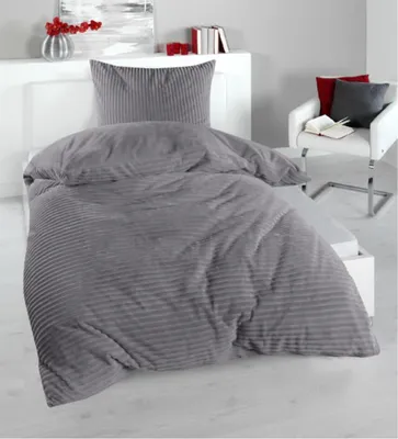 Produktbild von Winter Wende Bettwäsche 2 teilig Cashmere Cord Optik Reißverschluss 135 x200 cm + 80 x80 cm Silber