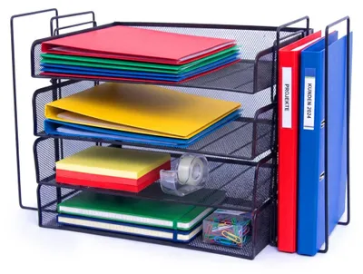 Obrázek produktu pro Organizér na dopisy A4, kovová síťovina, 4 přihrádky