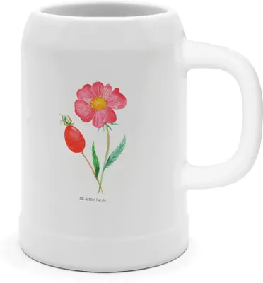 Produktbild von Mr. & Mrs. Panda Tonkrug Blume Hagebutte - Weiß - Geschenk, Seidel, Humpen, Steingutkrug, Blumen, Bier, Steinkrug, Schlechte Gedanken, Krug, Lebensfreude