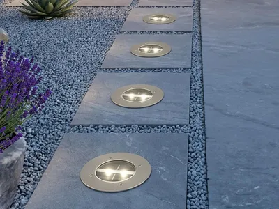 Produktbild von 4er Set Solar Einbaustrahler Außen rund mit Tag/Nacht Sensor Bodeneinbauleuchten