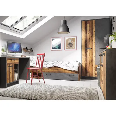 Produktbild von Jugendzimmer Komplett-Set NELSON-129 mit Bett 90x200 in grau mit Holz