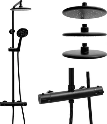 Produktbild von Duschset - Regendusche 20 cm - mit Thermostathahn - Schwarz