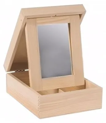 Imagen del producto de Caja de madera decorativa con espejo y 2 compartimentos