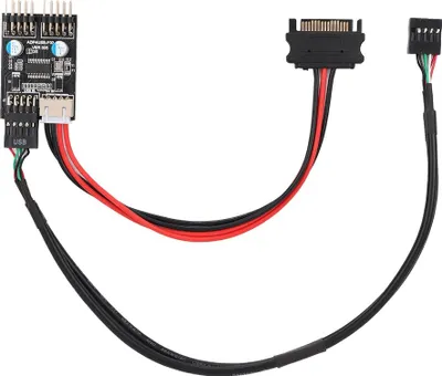 Obrázek produktu pro 1 samec na 2 samce USB 2.0 Header 9PIN na dvojitý 9PIN prodlužovací HUB s napájecím kabelem SATA