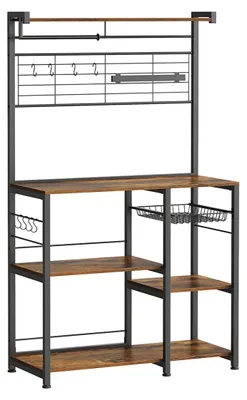 Produktbild von Küchenregal mit Magnetleiste und 12 Haken – Lagerregal – braun-schwarz – 42 x 90 x 167,3 cm