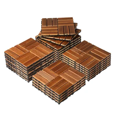 Obrázek produktu pro Sada 11 terasových dlaždic FCH, systém rychlé instalace, rozměry 30x30x2,3 cm, plocha 0,99 m², materiál: borovicové dřevo, voděodolné, dlaždice pro balkon a terasu, vzor šachovnice