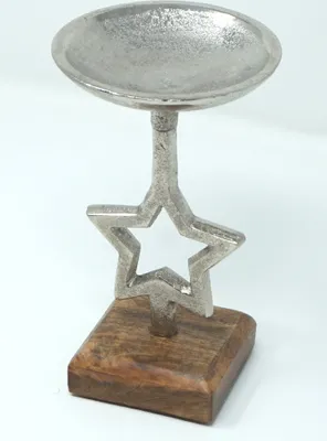 Produktbild von Kerzenständer Stern klein 18  x 10 cm Kerzenhalter mit Holz-Fuß