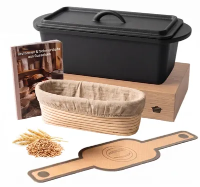 Produktbild von osoltus Brotback Kastenform Set  Gusseisen Topf 29cm 2,6 Liter Emaille schwarz