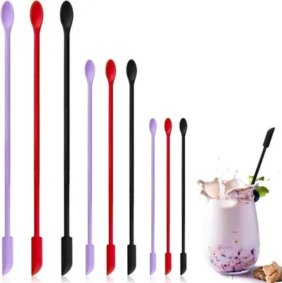 Image de Petites spatules de beauté réutilisables en silicone, 3 tailles, violet, rouge, noir, pour les petits pots et les flacons de lotion fins