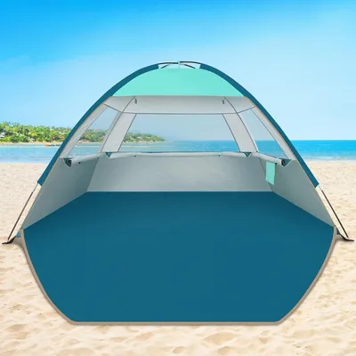 Productafbeelding van Strandtent voor 3-4 personen, met UV-bescherming 50+, 3 ventilatieopeningen van gaas, turquoise kleur