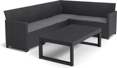 Produktbild von ALLIBERT von KETER - SanRemo Lyon 6-Sitzer-Gartenmöbel - 2-Positionen-Couchtisch - gewebte Rattanimitation - Graphitgrau