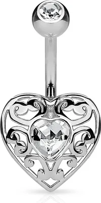 Produktbild von Bauchnabelpiercing Herz Heart Strass Zirkonia Kristall Autiga® silber-klar