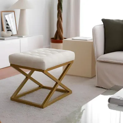 Image de Tabouret de pied Tabouret Puff Ottomane Tissu Salon Tabouret Or Luxe