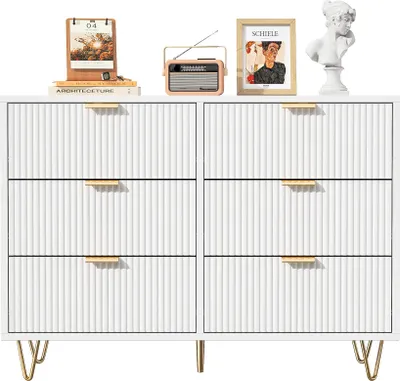 Obrázok produktu pre Fortuna Lai komoda so 6 zásuvkami 100x34x73cm úložná skriňa na oblečenie dokumenty hračky veľa úložného priestoru príborník úzky do obývačky spálne ochrana proti nakloneniu jednoduchá montáž (biela)