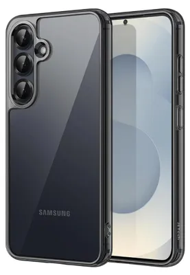 A clear product shot of a phone case and a smartphone.