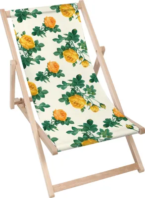 Produktbild von Dreamroots Liegestuhl klappbar Holz, Buchenholz bis zu 130 kg, Sonnenliege klappbar mit 3-stufiger Neigungsregulierung der Rückenlehne, Yellow Roses