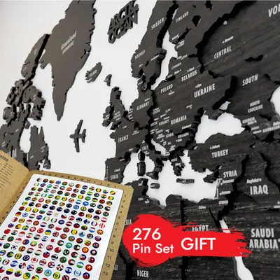 Obrázek produktu pro Dřevěná mapa světa na zeď - 3D dřevěná mapa, dárek na cesty - M |39,4"|100cm