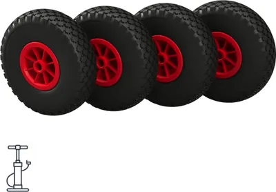 Produktbild von 4 x Luftrad Ø 260 mm 3.00-4 Gleitlager Sliprad Sackkarrenrad Bollerwagen, schwarz/rot