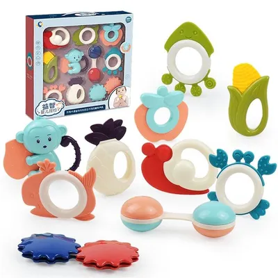 Produktbild von ASKSA Baby Rassel 0-6 Monate Beissring Sensorik Montessori Spielzeug Zahnungshilfe Baby Spielzeug 6 Monate(10Pcs)