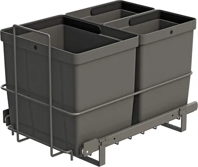 Imagen del producto de Contenedor de basura empotrable, extraíble, de 16 litros + 2 x 8 litros, color antracita, sistema de clasificación de residuos para la cocina
