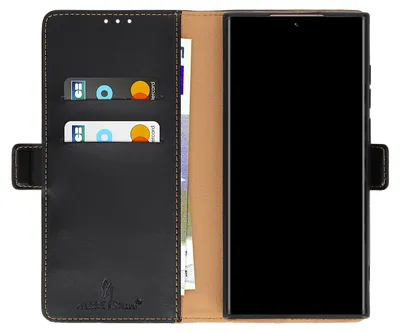 Produktbild von Forcell, Leder-Klappetui mit Kartenfach für Samsung Galaxy S22 Ultra, Schwarz