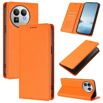 Produktbild von Handyhülle für Realme GT 8 Pro, Kunstleder Klapphülle Stoßfeste Magnetische Hülle mit Ständer Orange