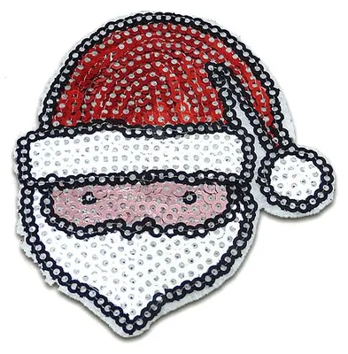 Produktbild von Weihnachtsmann Kopf Mit Pailletten - Aufnäher, Bügelbild, Aufbügler, Applikationen, Patches, Flicken, Zum Aufbügeln, Größe: 7,4 x 6,4 cm