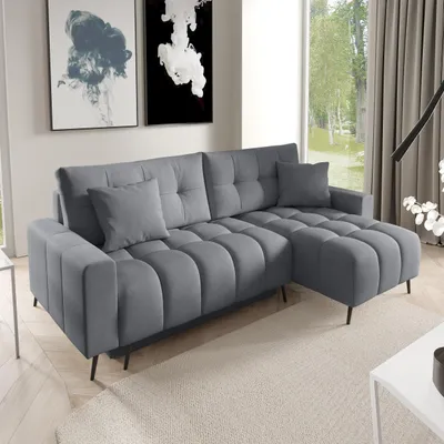 Produktbild von Ecksofa DENVER Dunkelgrau, L-Form - mit Schlaffunktion, Bettkasten & universeller Ottomane