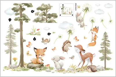 Produktbild von 1 Stück Waldtiere Wandtattoo, Wandtattoo Waldtiere Baum Wandsticker Fuchs Hase REH Wandaufkleber Babyzimmer Pusteblume Wanddeko, Wandbilder für Wohnzimmer Schlafzimmer Babyzimmer