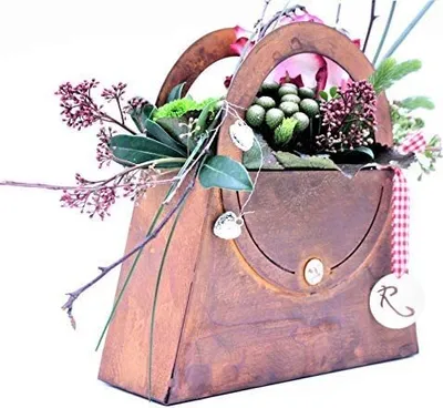 Produktbild von Rostikal Rost Deko Tasche 21 x 21 cm Gartendeko Vintage Frühlingsdeko Blumentopf Dekoration