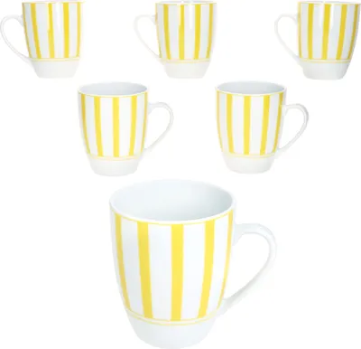 Zdjęcie produktu dla Split żółte paski zestaw 6 kubków do kawy 300ml kubek porcelanowy 6 osób herbata kakao paski