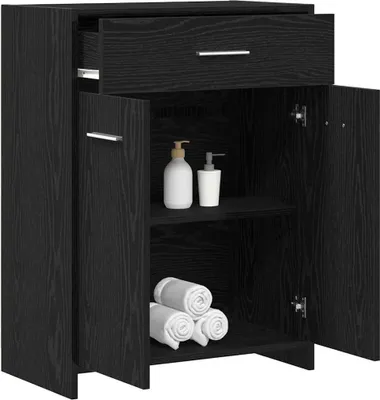 Produktbild von Badezimmerschrank mit Tür Schwarz Eichen-Optik 60 x 33 x 80 cm