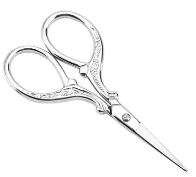 Produktbild von Vintage-Silberschere, Stickschere, Nähschere, Heimwerkerwerkzeug, Schneiderschere für Textilstickerei und Handarbeiten.
