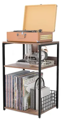 Platenspelerstandaard, 3-lagig, Metall, bis 100 Alben, braun