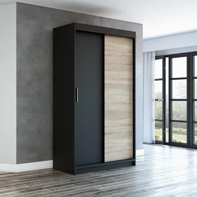 Produktbild von Schwebetürenschrank, 2-türig Schrank! Moderne Garderobe für Kleidung. Verschiedene Farben (Weiß, Schwarz, Somona) Kleiderschrank PAX 120 cm