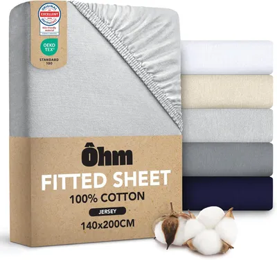 Produktbild von Spannbettlaken 140x200 cm, Grau – 100% Jersey-Baumwolle, elastisch – Weich und atmungsaktiv für einen angenehmen Schlaf
