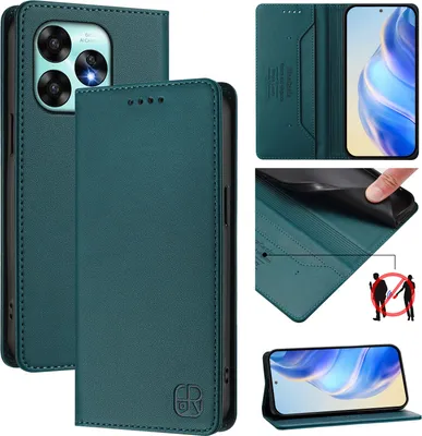 Immagine prodotto di Custodia in pelle per UMIDIGI A15/A15C/A15T, flip case con slot per carte, portafoglio e supporto Verde scuro
