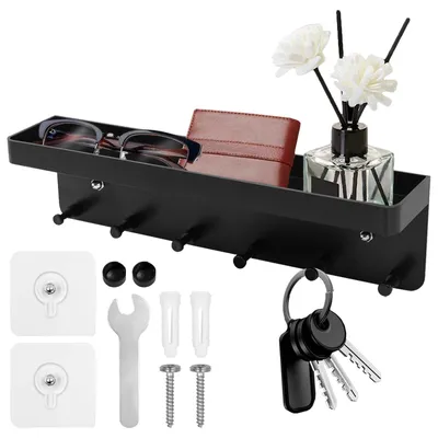 Schlüsselbrett mit Ablage, 6 Haken, selbstklebend, 24,5 cm
