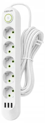 Produktbild von LEDLUX 5m 5-fach Steckdosenleiste mit USB und Schalter Weiß
