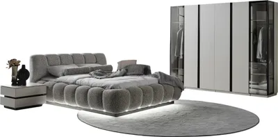 Produktbild von Schlafzimmer Set Ashley modern zeitlos Grau, Bett 190 cm, großer 6-türiger Kleiderschrank, Spiegelkommode