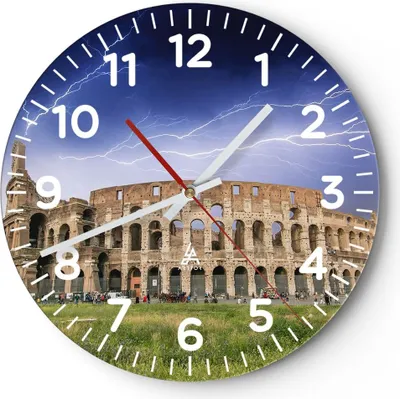 Produktbild von Wanduhr - Rund - Glasuhr - Italien Architektur Kolosseum Tourismus - 30x30cm - Schleichendes Uhrwerk - Lautlos - zum Aufhängen bereit - Dekoration Modern - Wanddekoration aus Glas - C4AR30x30-2505
