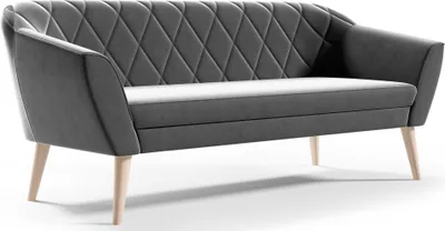 Produktbild von GUTTO Sofa 3 Sitzer -- KARO-- Grau Sitzbank aus Samt Velourstoff Holzfüße Schnelle Lieferung skandinavischer Stil - schöne Steppung