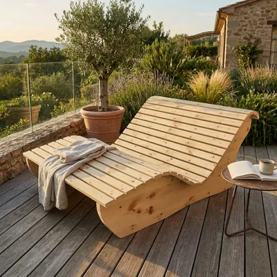 Produktbild von Holzliege Waldsofa Wellenliege Relaxliege "Sigi" Gartenliege Massivholz Zirbe gerade 140cm Himmelsliege