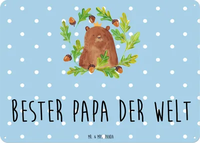 Produktbild von Mr. & Mrs. Panda Schild Bär König DIN A6 - Blau Pastell - Geschenk, Vater, Türschild, Vatertag, Magnetschild, tafel, Blechschild, Teddy, Daddy, Papi, Papa, Wandbild