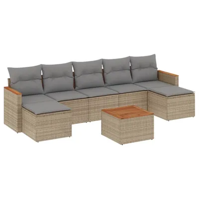 Produktbild von vidaXL 8-tlg. Garten-Sofagarnitur mit Kissen Beige Poly Rattan
