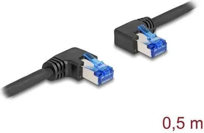 Produktbild von Delock RJ45 Netzwerkkabel Cat.6A S/FTP rechts / links gewinkelt 0,5 m schwarz