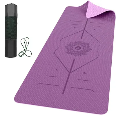 Produktbild von Yogamatte Pilatesmatte Fitnessmatte - 6 mm - 183 x 61 cm - Antirutsch - Mit Ausrichtungslinien - Für Yoga und Pilates