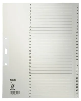 Obrázek produktu pro Leitz 12310085, Numerické indexové štítky, Papír, Šedá, 100 g/m², 240 mm, 300 mm