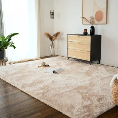 Produktbild von HOME DELUXE - Teppich SOFI - Farbe: Beige, Größe: 300 x 200 cm - Allergikerfreundlich, Floorhöhe: 4,3 cm, 100% Polypropylen Friese I Floorteppich Shaggy Designteppich