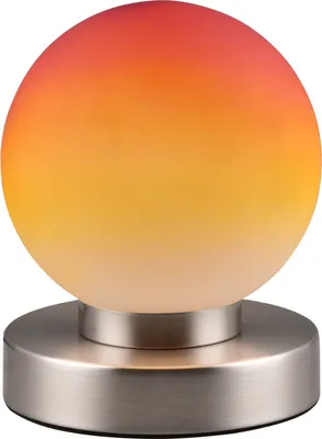 A close-up studio shot of a modern table lamp with a spherical, gradient lampshade.